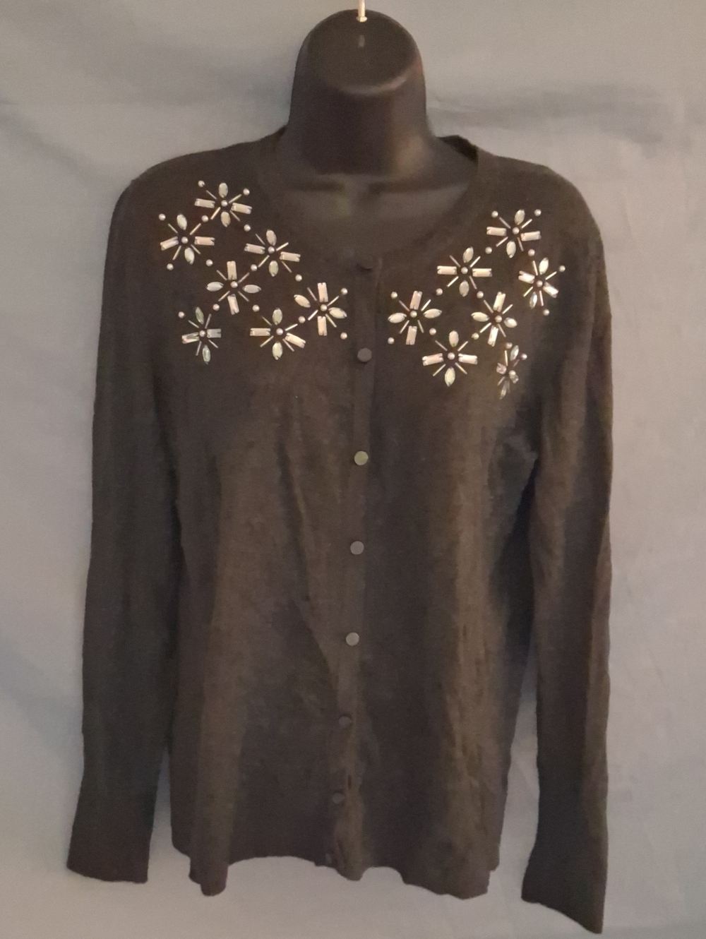 Andeawy Women's Black/Grey Embellished Women’s Cardigan Sweater Size Large